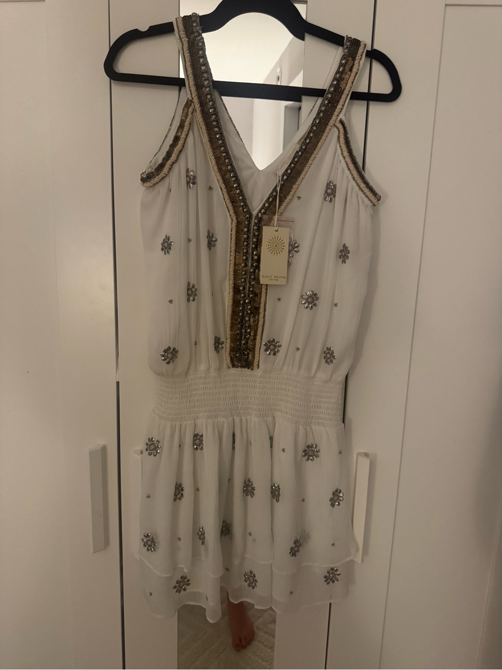 Ramy Brook Cream and Gold Beaded Embellished Dress